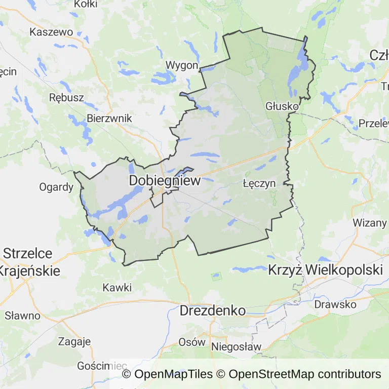 Mapa z zaznaczonym Dobiegniewem