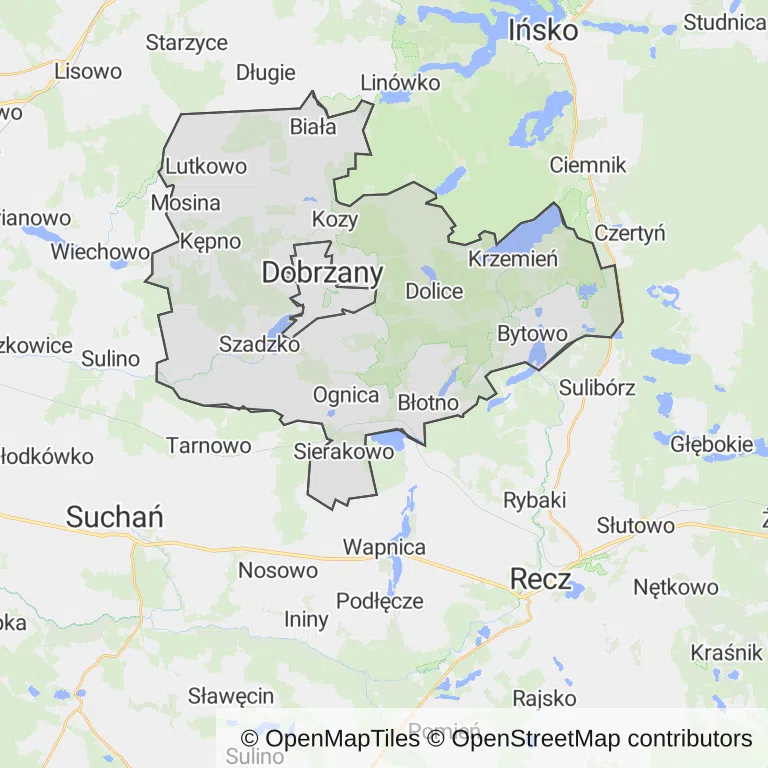 Mapa z zaznaczonym Dobrzanami