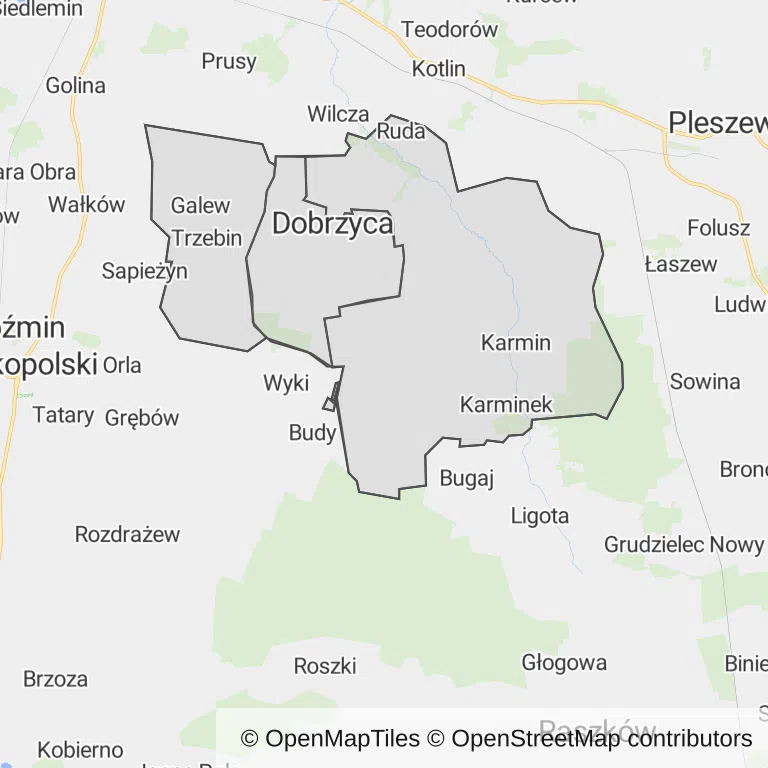 Mapa z zaznaczoną Dobrzycy