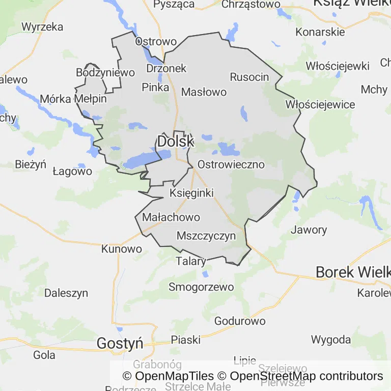 Mapa z zaznaczonym Dolskiem