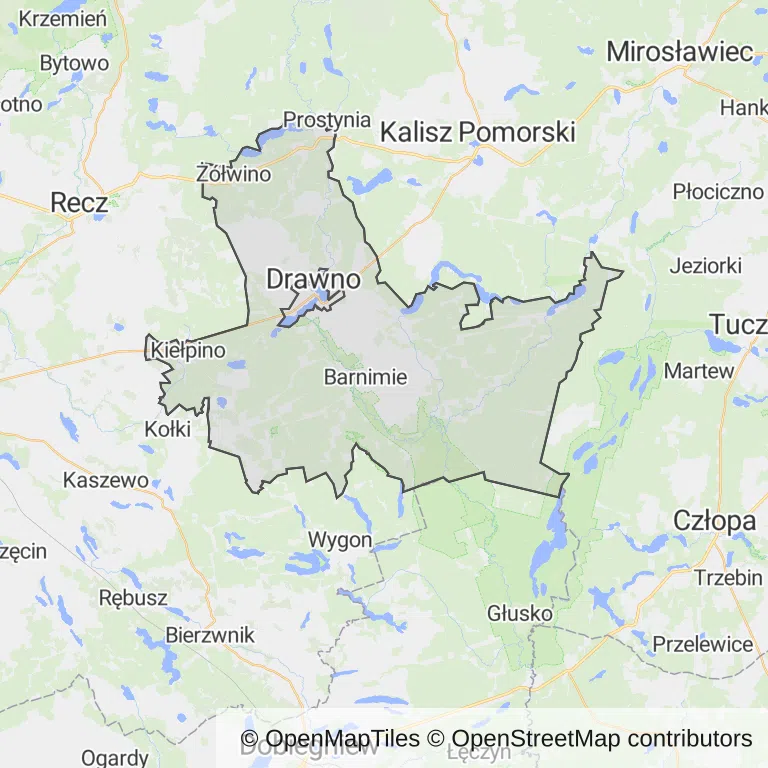 Mapa z zaznaczonym Drawnem