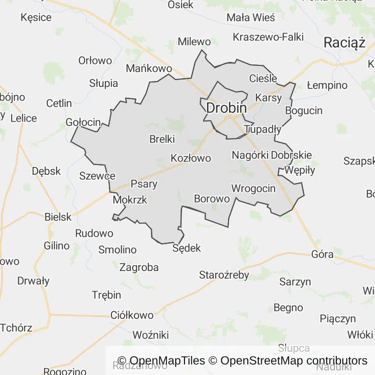 Mapa z zaznaczonym Drobinem