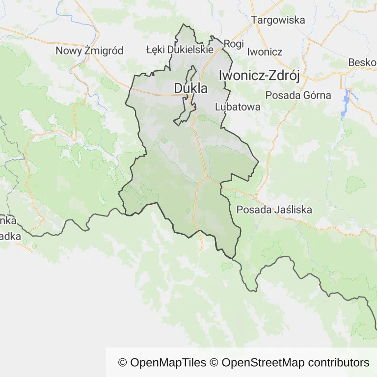Mapa z zaznaczoną Dukli