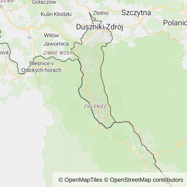 Mapa z zaznaczonym Dusznikach-Zdroju