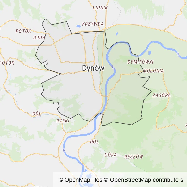 Mapa z zaznaczonym Dynowem