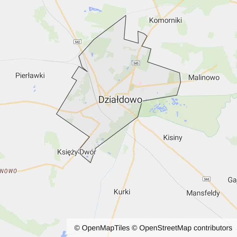 Mapa z zaznaczonym Działdowem