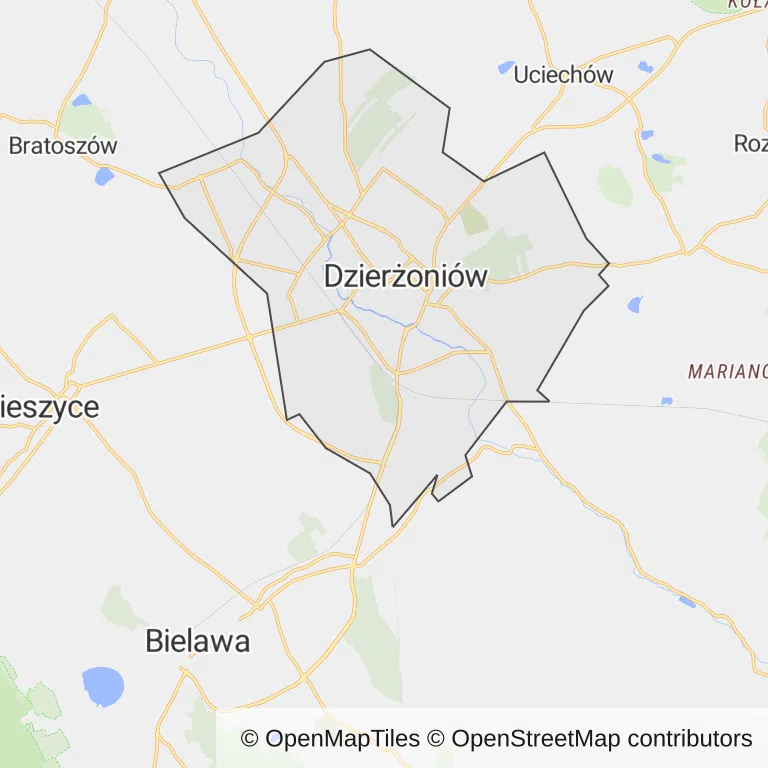 Mapa z zaznaczonym Dzierżoniowem