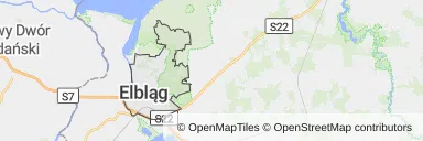Mapa z zaznaczonym Elblągiem