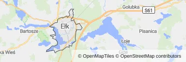 Mapa z zaznaczonym Ełkiem