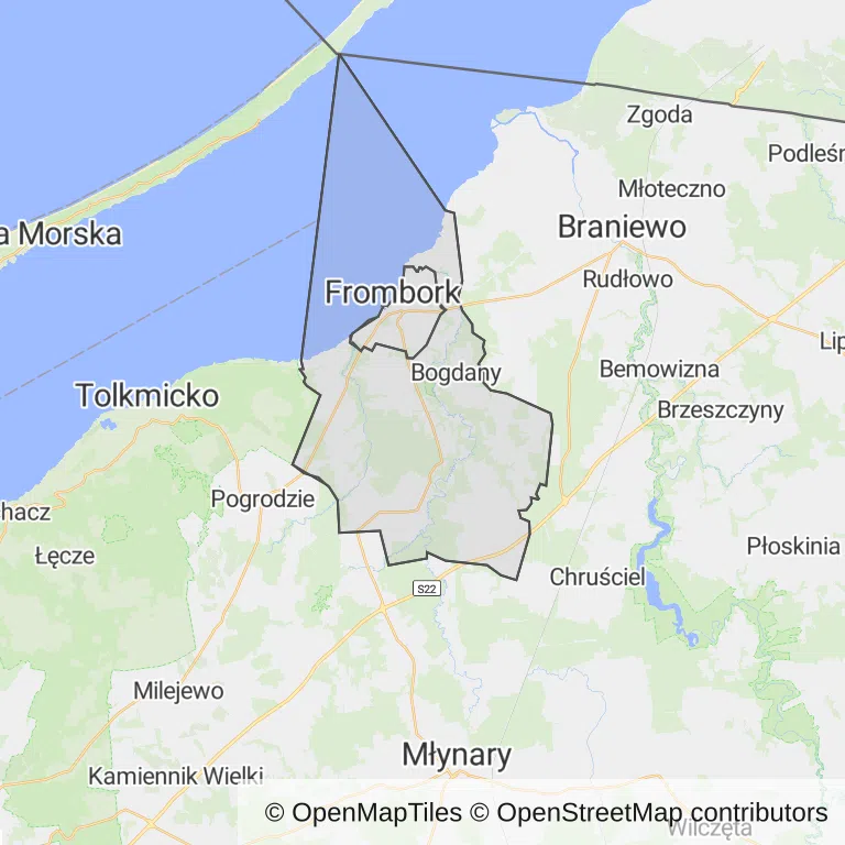 Mapa z zaznaczonym Fromborkiem