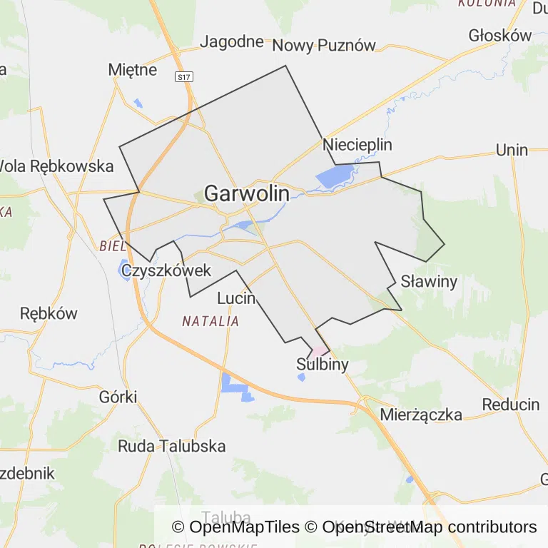 Mapa z zaznaczonym Garwolinem