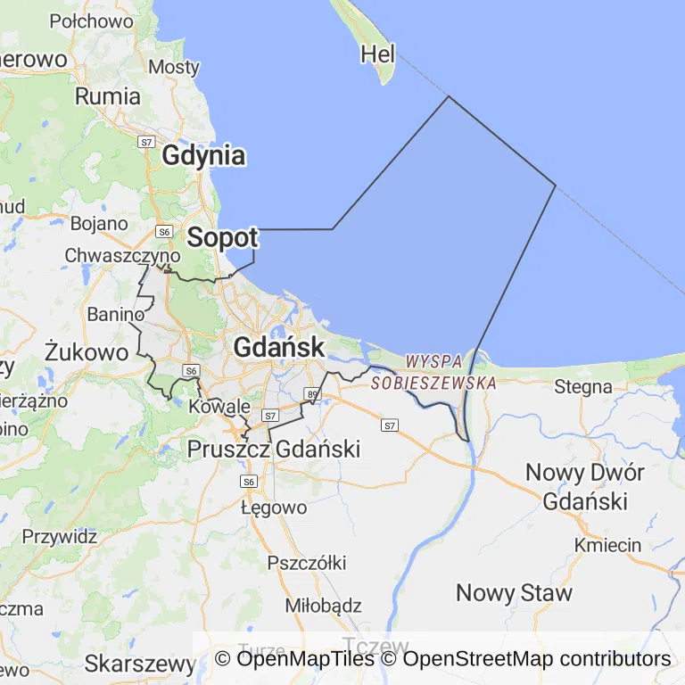 Mapa z zaznaczonym Gdańskiem