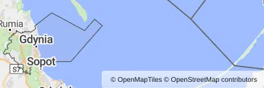Mapa z zaznaczoną Gdynią