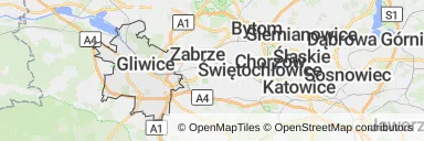 Mapa z zaznaczonymi Gliwicami