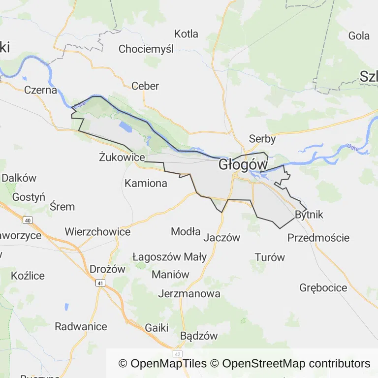 Mapa z zaznaczonym Głogowem