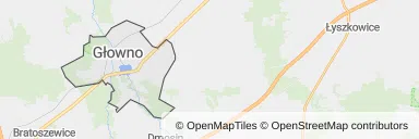 Mapa z zaznaczonym Głownem