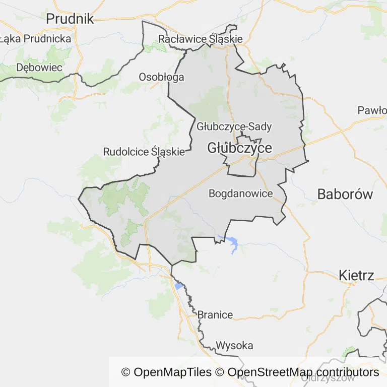 Mapa z zaznaczonymi Głubczycami
