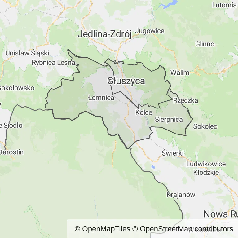 Mapa z zaznaczoną Głuszycy
