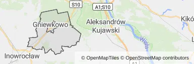 Mapa z zaznaczonym Gniewkowem