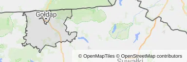 Mapa z zaznaczonym Gołdapi