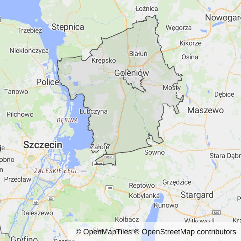 Mapa z zaznaczonym Goleniowem