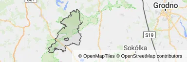 Mapa z zaznaczonym Goniądzem