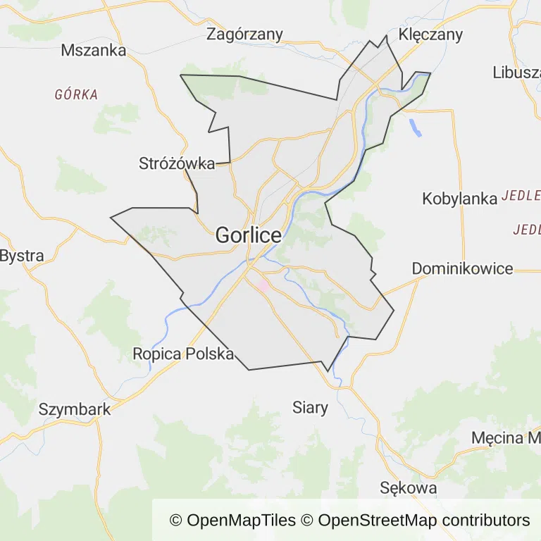 Mapa z zaznaczonymi Gorlicami
