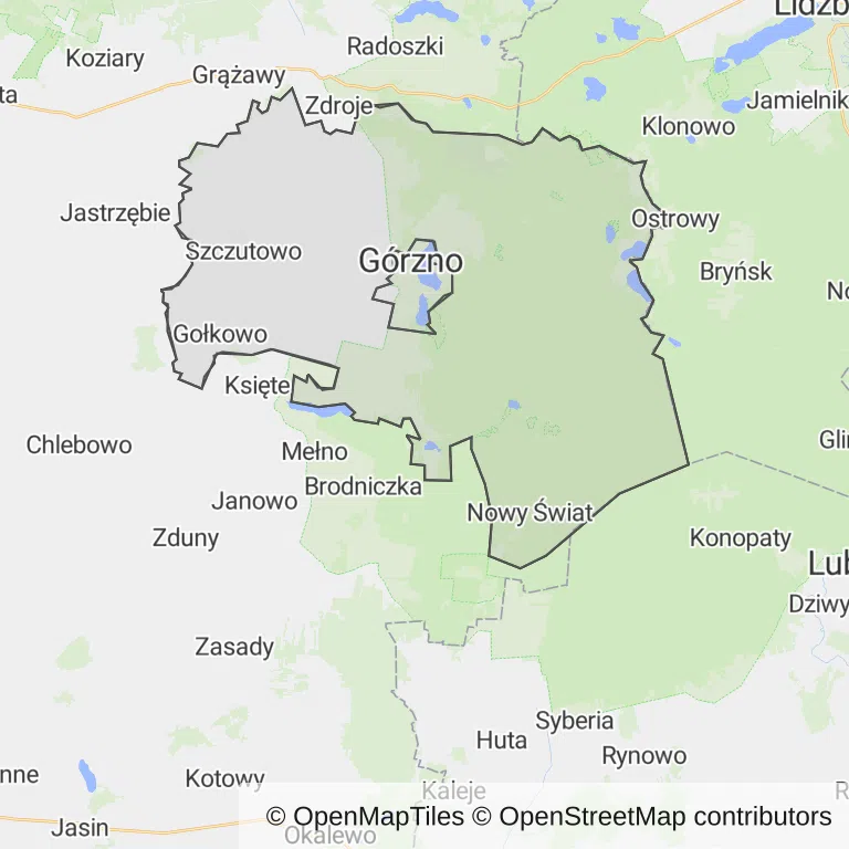 Mapa z zaznaczonym Górznem