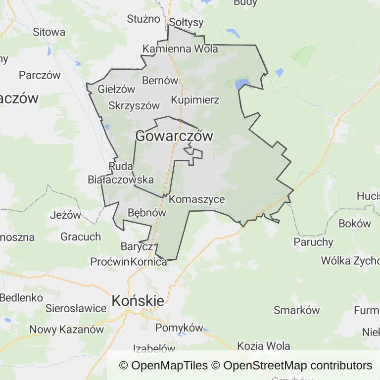 Mapa z zaznaczonym Gowarczowem