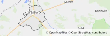 Mapa z zaznaczonym Grajewem