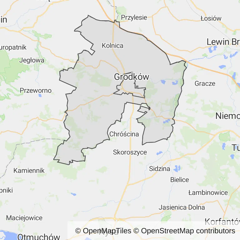 Mapa z zaznaczonym Grodkowem