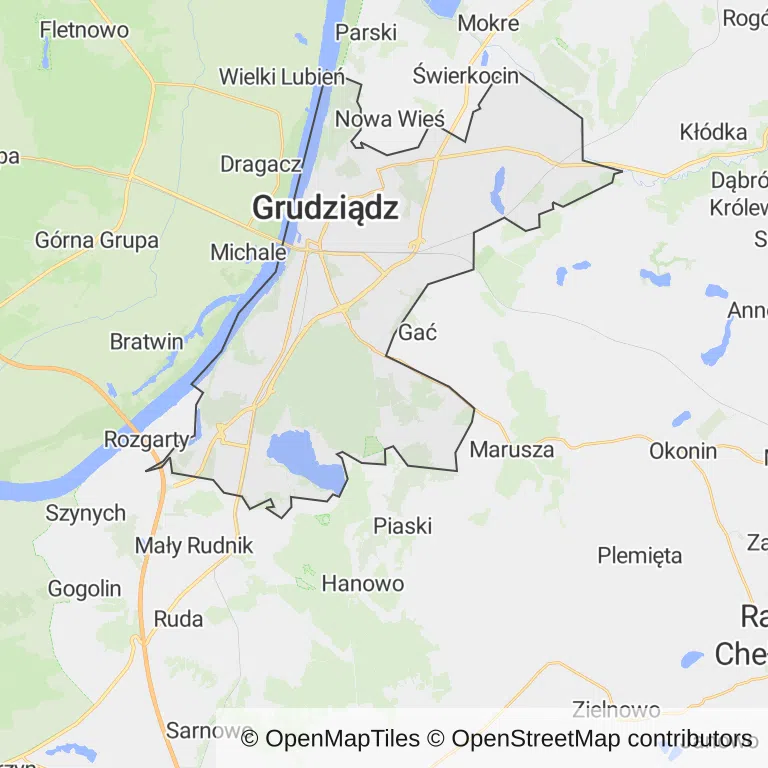 Mapa z zaznaczonym Grudziądzem