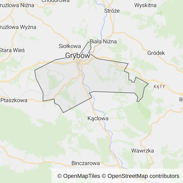 Mapa z zaznaczonym Grybowem