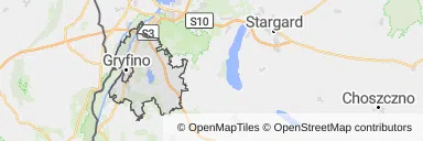 Mapa z zaznaczonym Gryfinem