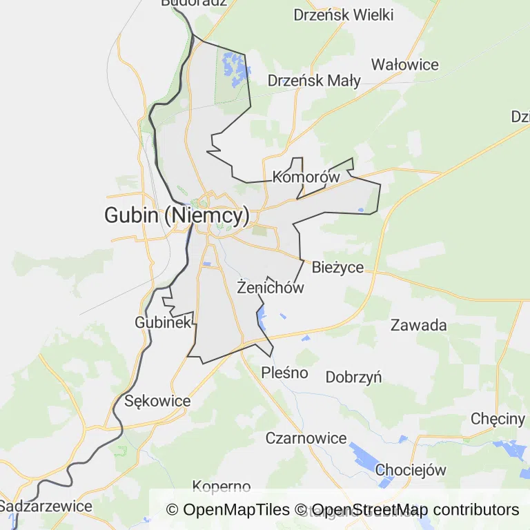 Mapa z zaznaczonym Gubinem