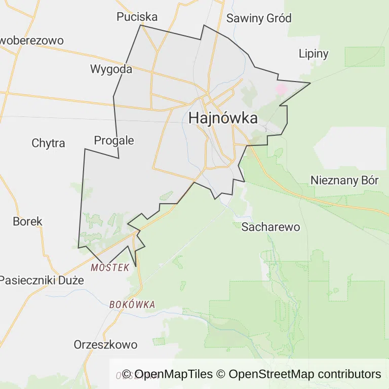 Mapa z zaznaczoną Hajnówką