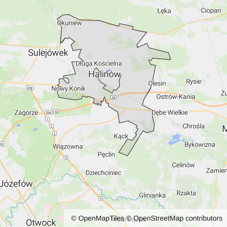 Mapa z zaznaczonym Halinowem