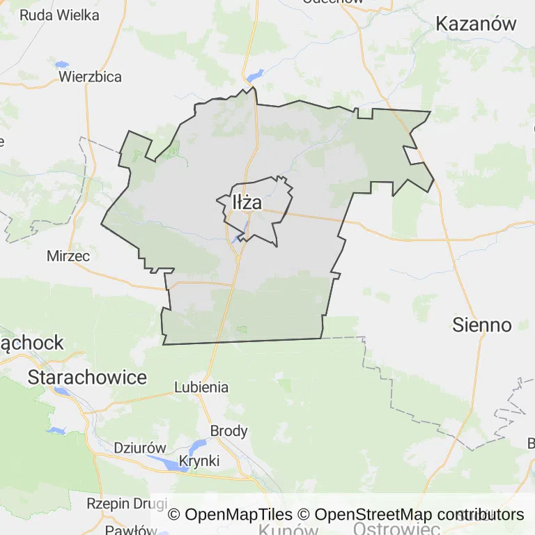 Mapa z zaznaczoną Iłży
