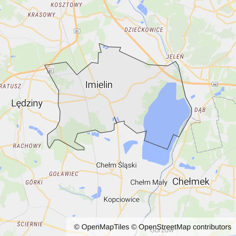 Mapa z zaznaczonym Imielinem