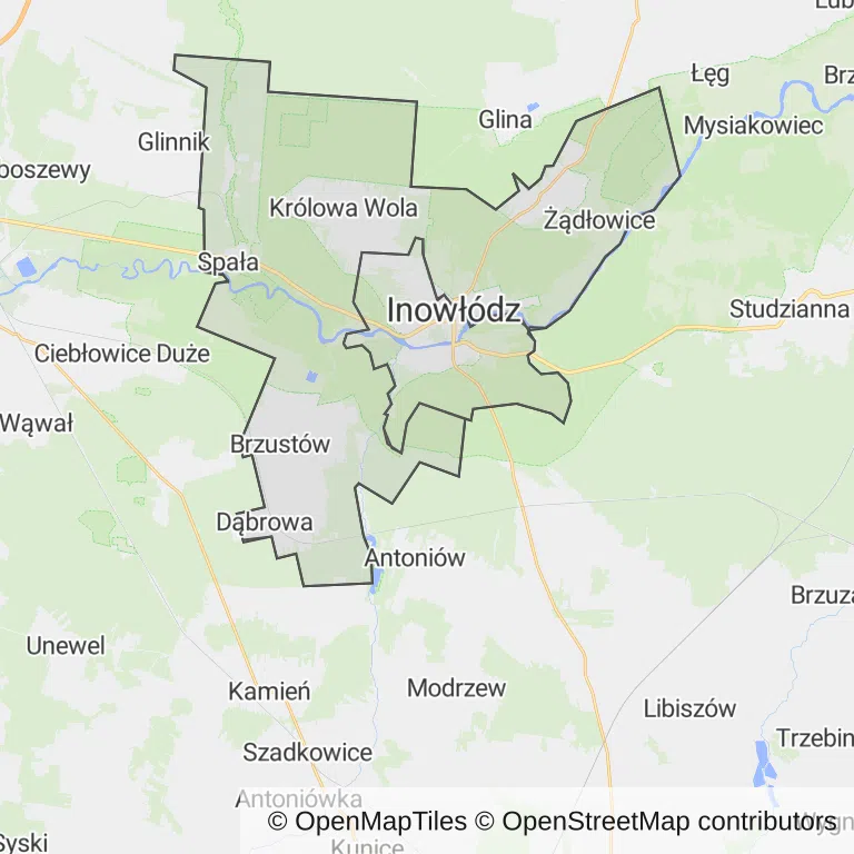 Mapa z zaznaczonym Inowłodzem