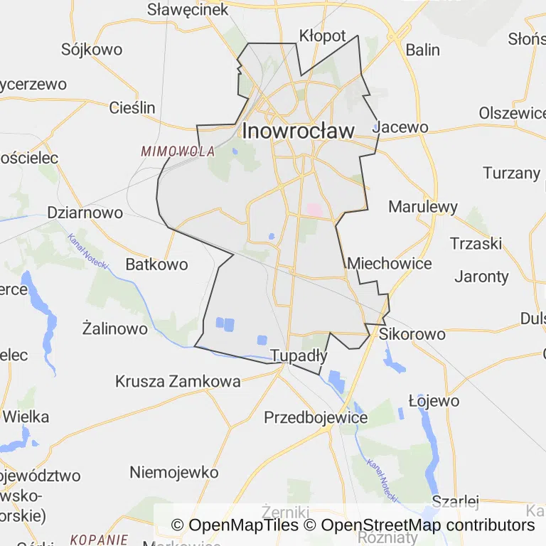 Mapa z zaznaczonym Inowrocławiu