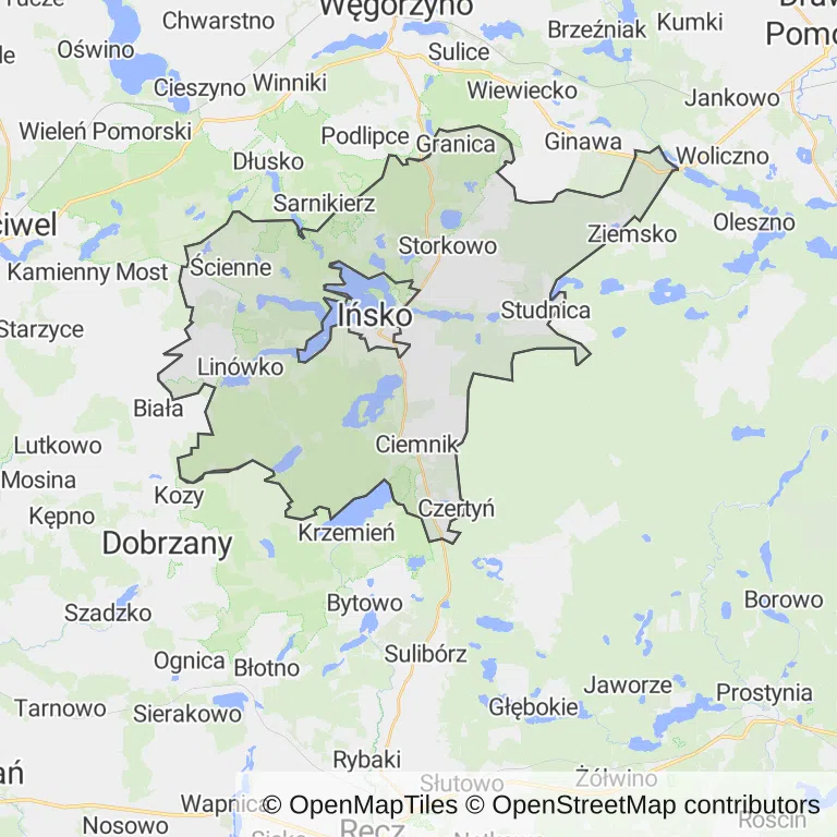 Mapa z zaznaczonym Ińskiem