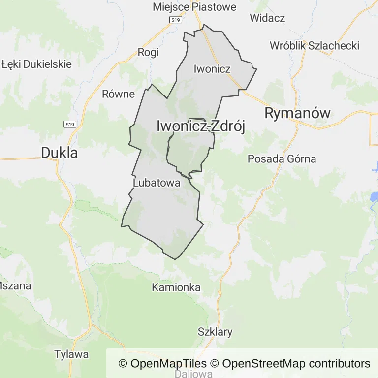 Mapa z zaznaczonym Iwoniczu-Zdroju