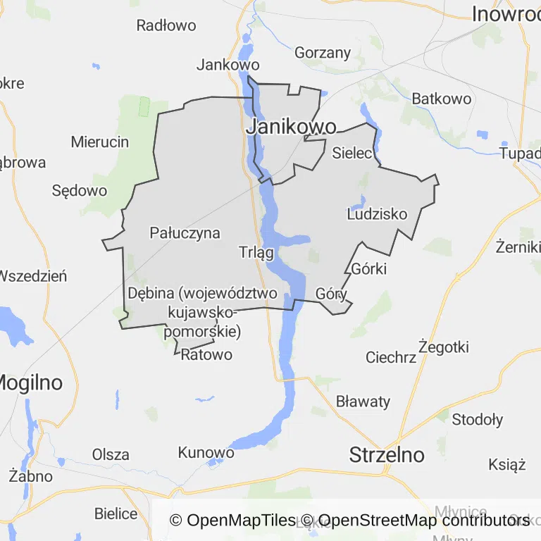 Mapa z zaznaczonym Janikowem