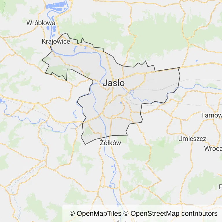 Mapa z zaznaczonym Jaśle