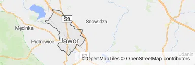 Mapa z zaznaczonym Jaworze