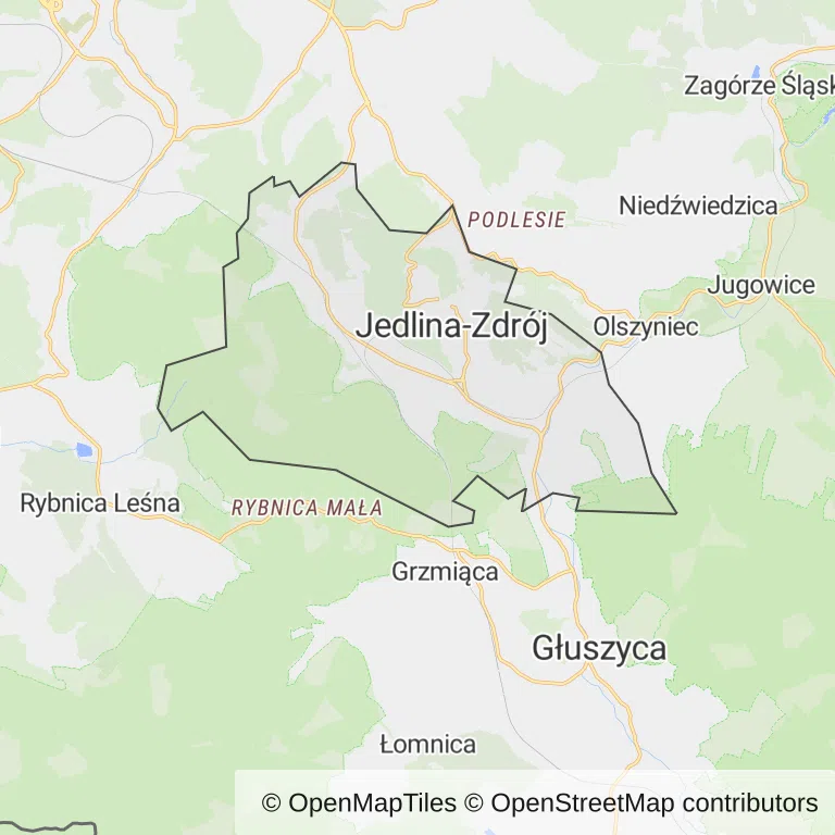 Mapa z zaznaczonym Jedlinie-Zdroju
