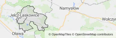 Mapa z zaznaczonymi Jelczu-Laskowicami