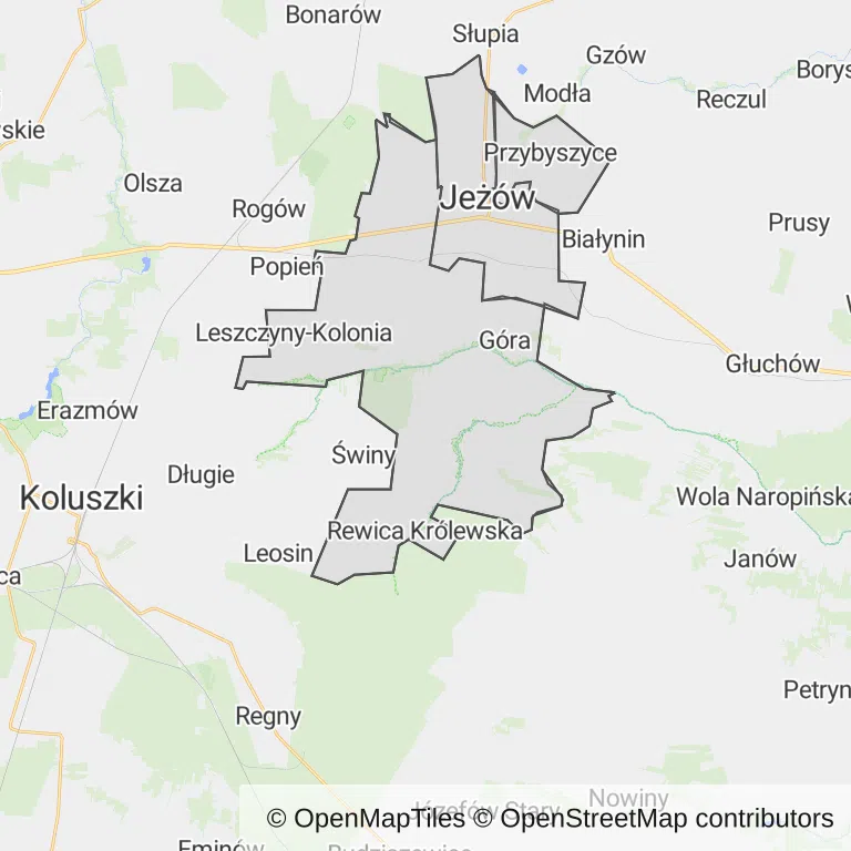 Mapa z zaznaczonym Jeżowem