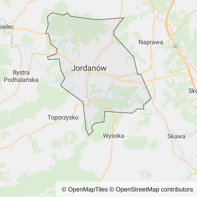 Mapa z zaznaczonym Jordanowem